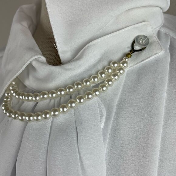 Vintage Laura & Jayme Collection White Button Down Ascot Shirt Size 12 EUC - Picture 4 of 8